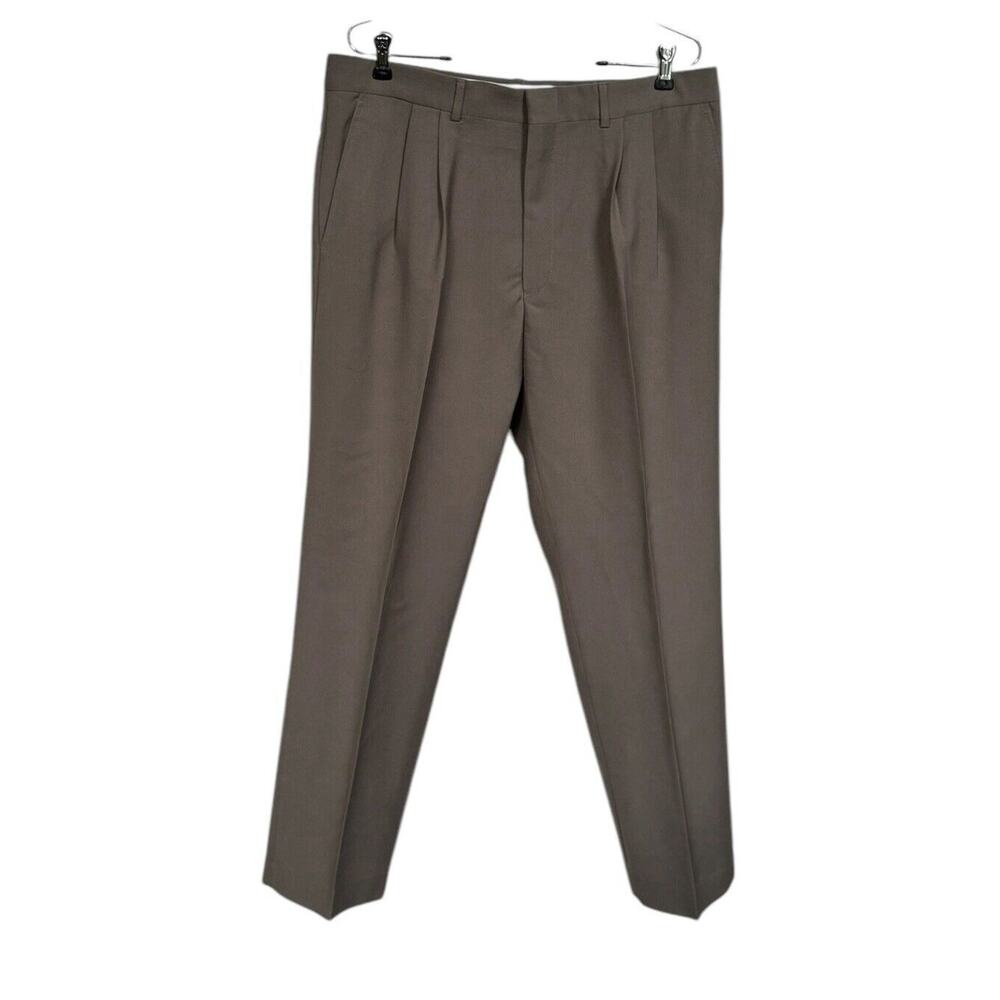 VTG‎ Flex Slax Brown Pleated Perma Prest Pants Size 36 X 29 Sears Career READ